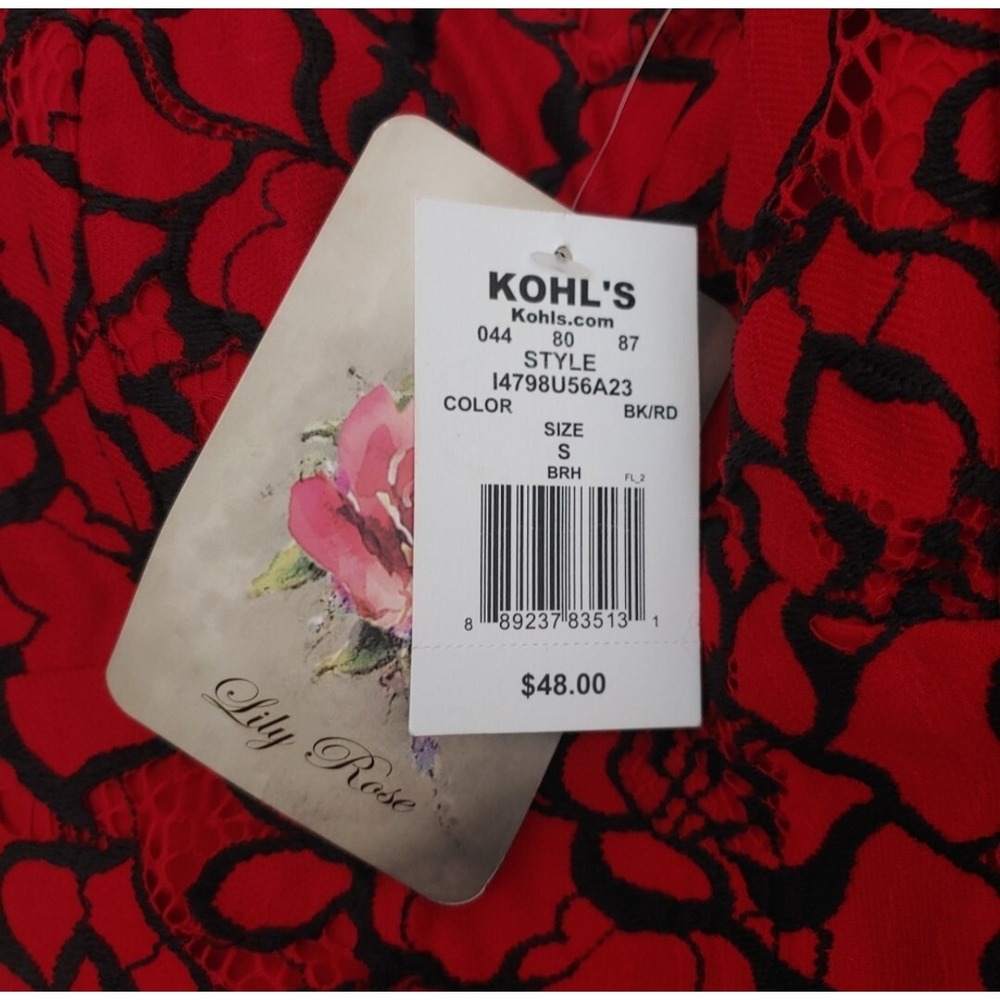 NWTS! Red & Black Floral Lily Rose Dress Size Small Missing Belt - Picture 12 of 13